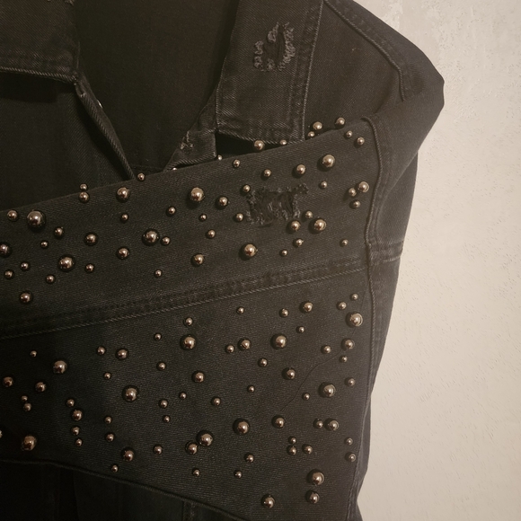 Sunset & Spring Embellished Oversized Distressed Denim Jacket Stud Accents XS - Picture 11 of 14